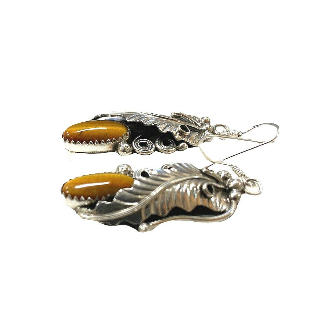 Native American Earrings - Navajo Tigers Eye Feather Earrings - Ronnie Martinez