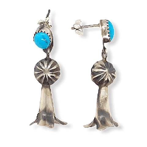 Image of Native American Earrings - Navajo Turquoise Blossom Earrings -Dangle Post