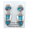 Native American Earrings - Navajo Turquoise, Created Opal, And Onyx Arrowhead Sterling Silver Earrings