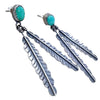 Native American Earrings - Navajo Turquoise Double Feather Sterling Silver Dangle Earrings