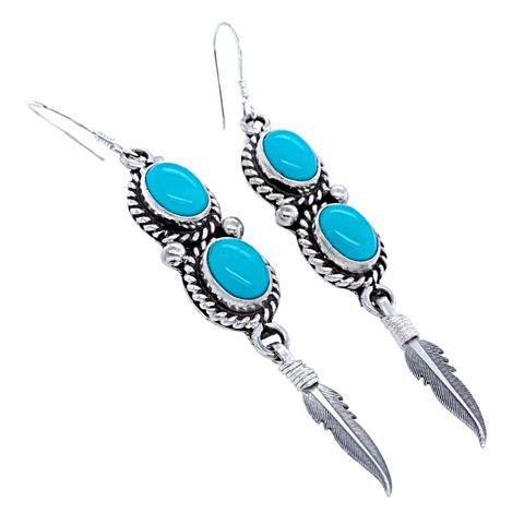 Image of Native American Earrings - Navajo Turquoise Feather Dangle Earrings