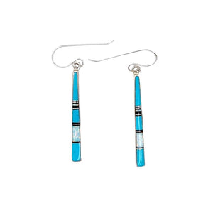 Native American Earrings - Navajo Turquoise, Jet & Created Opal Dangle French Hook Earrings- Rick Tolino - Native American