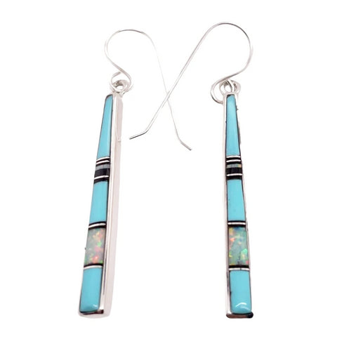 Image of Native American Earrings - Navajo Turquoise, Jet, Created Opal Earrings- Rick Tolino