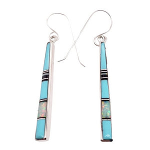 Native American Earrings - Navajo Turquoise, Jet, Created Opal Earrings- Rick Tolino