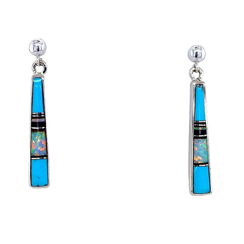Image of Native American Earrings - Navajo Turquoise Opal Onyx Inlay Earrings - Rick Tolino - Native American