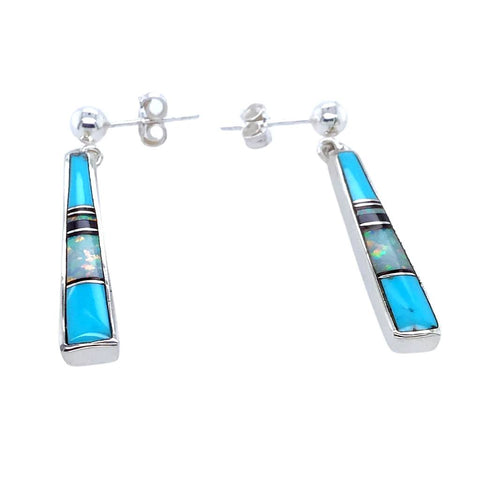 Image of Native American Earrings - Navajo Turquoise Opal Onyx Inlay Earrings - Rick Tolino - Native American