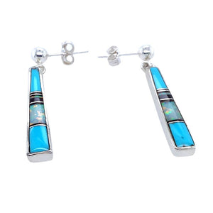 Native American Earrings - Navajo Turquoise Opal Onyx Inlay Earrings - Rick Tolino - Native American