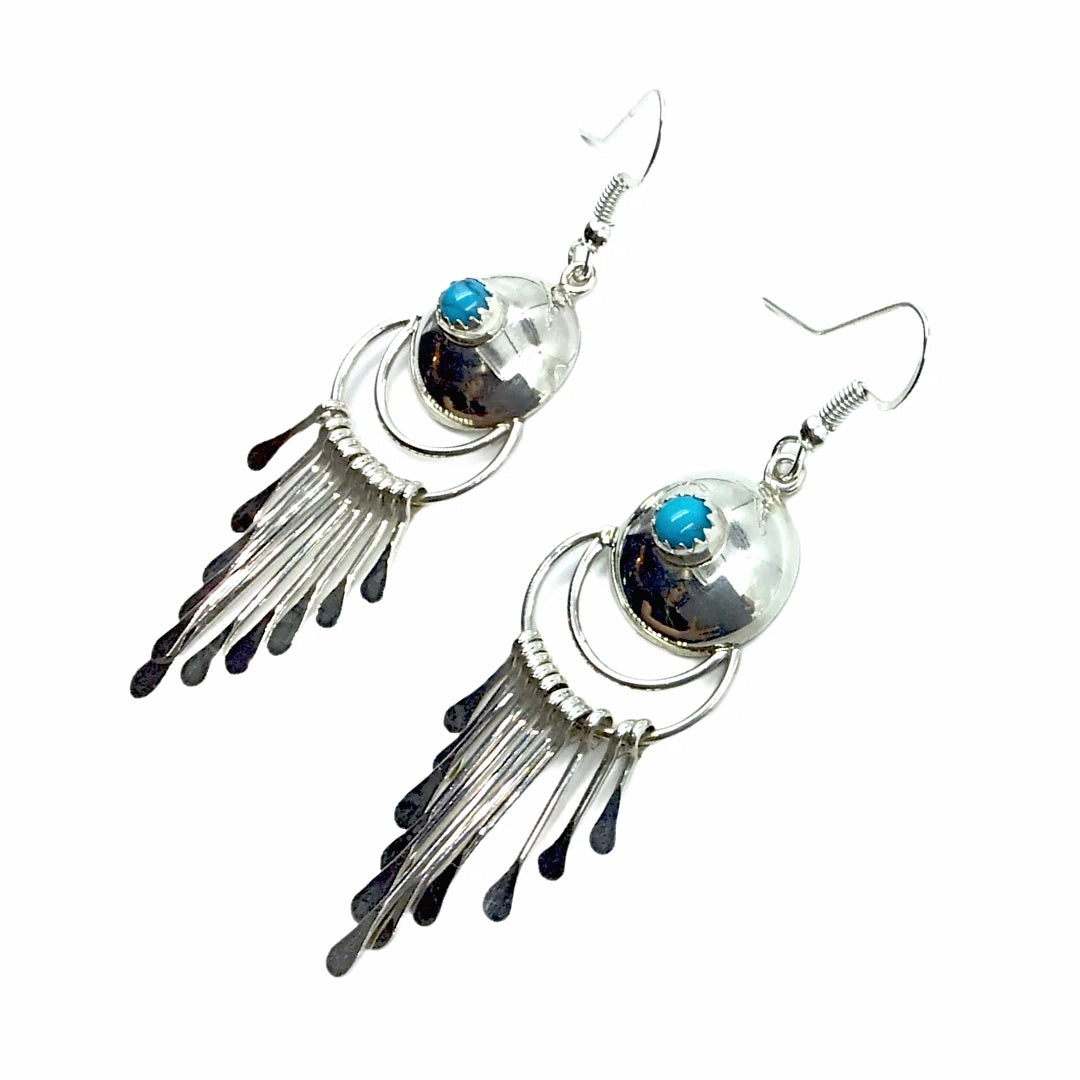 Native American Earrings - Navajo Turquoise Sterling Silver Chandelier Dangle Earrings - Paula Armstrong - Native American