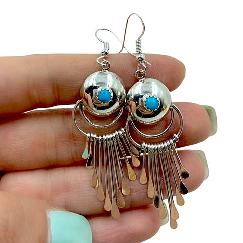 Image of Native American Earrings - Navajo Turquoise Sterling Silver Chandelier Dangle Earrings - Paula Armstrong - Native American