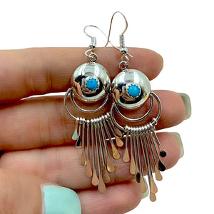Native American Earrings - Navajo Turquoise Sterling Silver Chandelier Dangle Earrings - Paula Armstrong - Native American