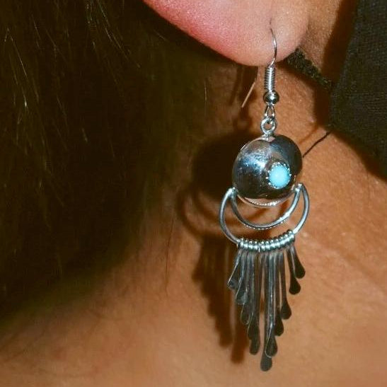 Native American Earrings - Navajo Turquoise Sterling Silver Chandelier Dangle Earrings - Paula Armstrong - Native American