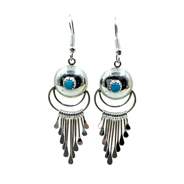 Native American Earrings - Navajo Turquoise Sterling Silver Chandelier Dangle Earrings - Paula Armstrong - Native American