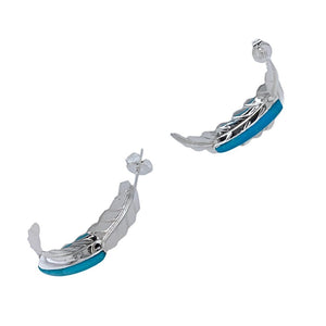 Native American Earrings - Navajo Turquoise Sterling Silver Feather Hoop Earrings - Barney - Native American