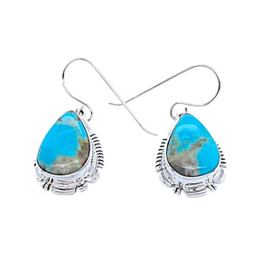 Native American Earrings - Navajo Turquoise Sterling Silver Teardrop Dangle Earrings - Leo - Native American