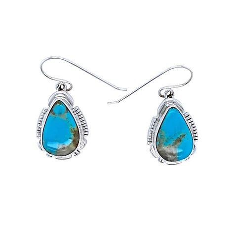 Image of Native American Earrings - Navajo Turquoise Sterling Silver Teardrop Dangle Earrings - Leo - Native American