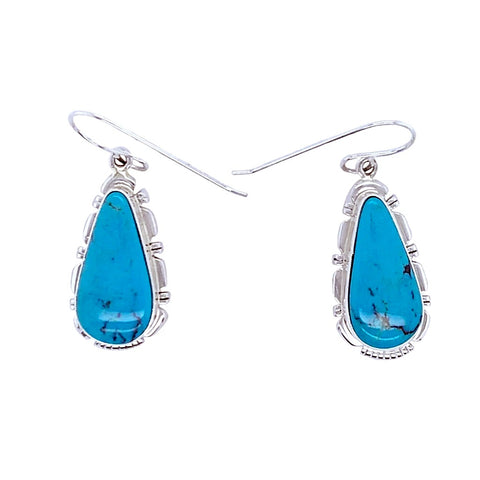 Image of Native American Earrings - Navajo Turquoise Sterling Silver Teardrop Dangle Earrings - Native American