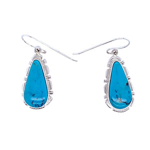 Native American Earrings - Navajo Turquoise Sterling Silver Teardrop Dangle Earrings - Native American