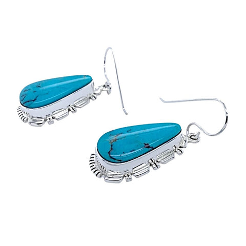 Image of Native American Earrings - Navajo Turquoise Sterling Silver Teardrop Dangle Earrings - Native American