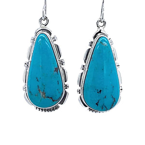 Native American Earrings - Navajo Turquoise Sterling Silver Teardrop Dangle Earrings - Native American