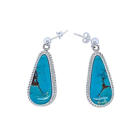 Image of Native American Earrings - Navajo Turquoise Sterling Silver Teardrop Dangle Post Earrings - Native American