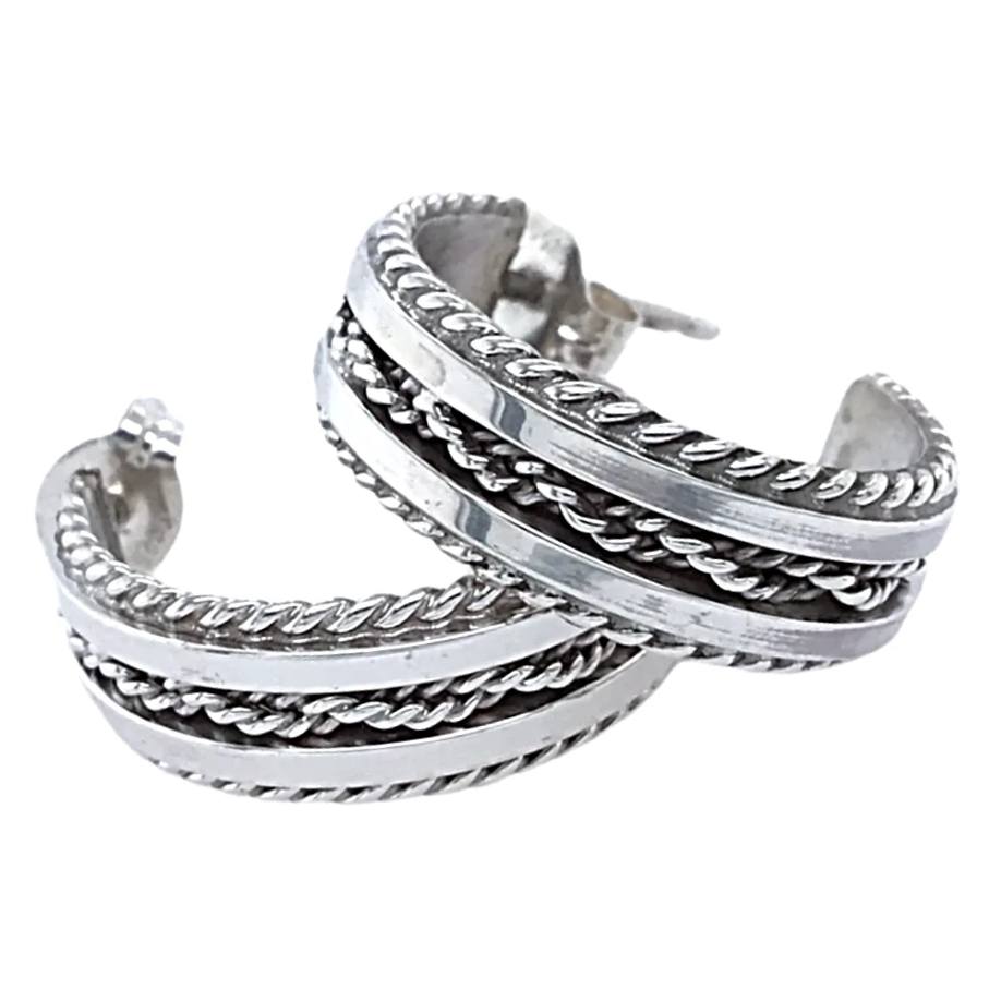 Navajo Twisted Sterling Silver Hoop Earrings Native American