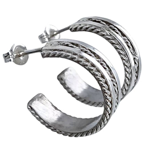 Image of Native American Earrings - Navajo Twisted Sterling Silver Hoop Earrings