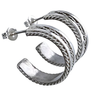Native American Earrings - Navajo Twisted Sterling Silver Hoop Earrings