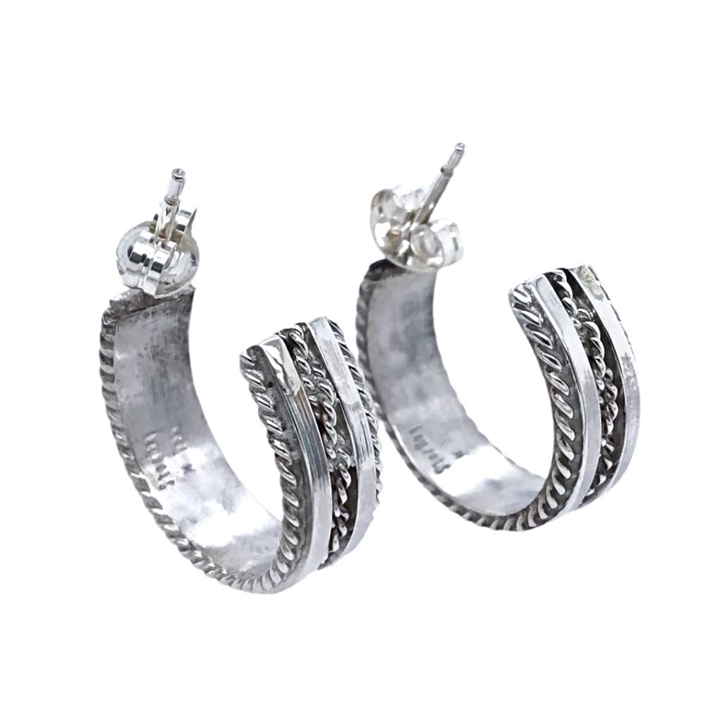 Native American Earrings - Navajo Twisted Sterling Silver Hoop Earrings