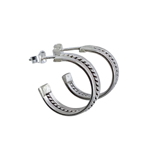 Image of Native American Earrings - Navajo Twisted Sterling Silver Small Hoop Earrings