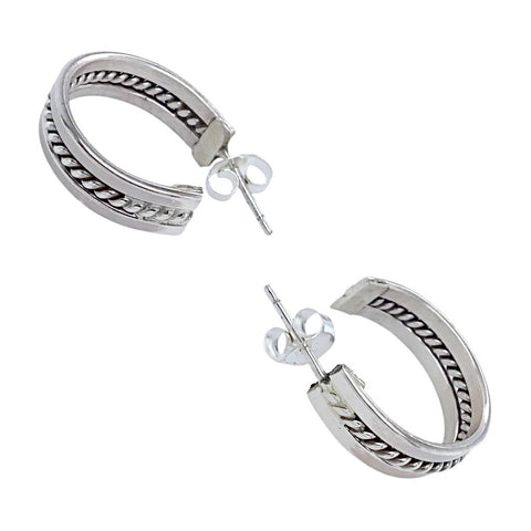 Image of Native American Earrings - Navajo Twisted Sterling Silver Small Hoop Earrings