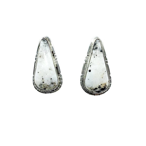 Image of Native American Earrings - Navajo White Buffalo Stone Teardrop Post Earrings - Samson Edsitty - Native American