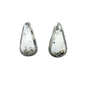 Native American Earrings - Navajo White Buffalo Stone Teardrop Post Earrings - Samson Edsitty - Native American