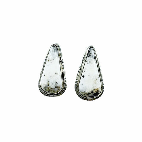 Image of Native American Earrings - Navajo White Buffalo Stone Teardrop Post Earrings - Samson Edsitty - Native American