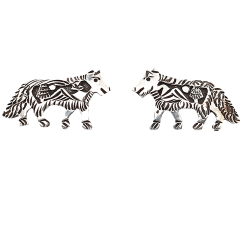 Image of Native American Earrings - Navajo Wolf Pair Sterling Silver Earrings