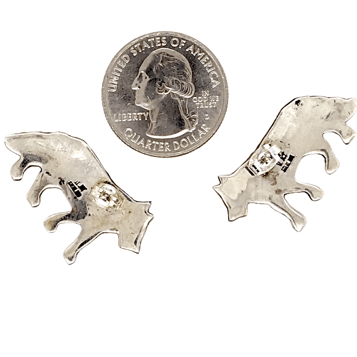 Native American Earrings - Navajo Wolf Pair Sterling Silver Earrings