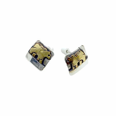 Image of Native American Earrings - Original Tommy Singer 12K Gold Fill Engraved Sterling Silver Post Earrings - Navajo - Native American