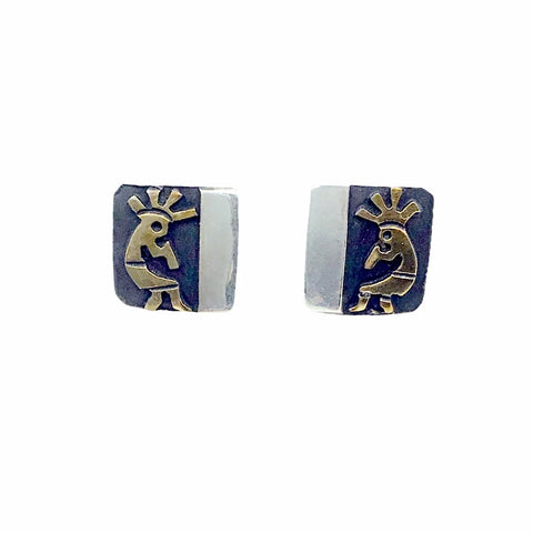 Image of Native American Earrings - Original Tommy Singer 12K Gold Fill Kokopelli Engraved Sterling Silver Post Earrings - Navajo - Native American