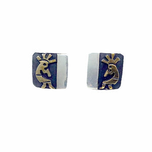 Native American Earrings - Original Tommy Singer 12K Gold Fill Kokopelli Engraved Sterling Silver Post Earrings - Navajo - Native American