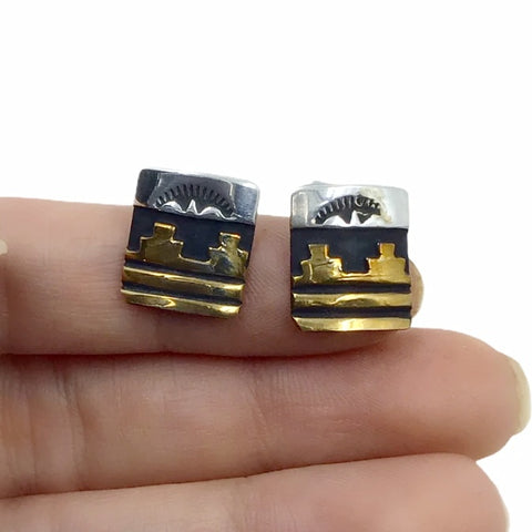 Image of Native American Earrings - Original Tommy Singer 12K Gold Fill Stamped Sterling Silver Post Earrings - Navajo - Native American