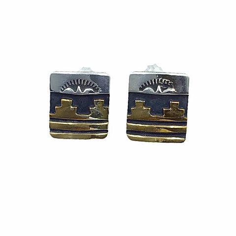 Image of Native American Earrings - Original Tommy Singer 12K Gold Fill Stamped Sterling Silver Post Earrings - Navajo - Native American