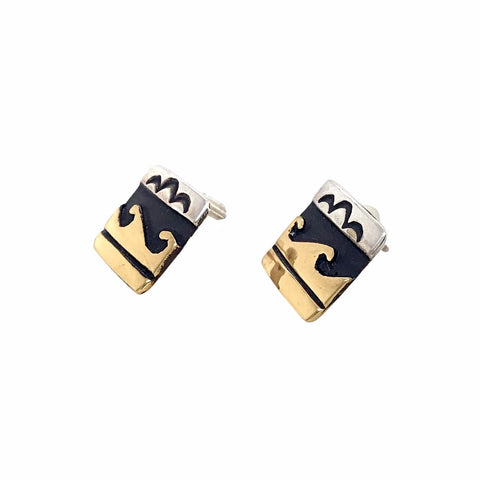 Image of Native American Earrings - Original Tommy Singer 12K Gold Fill Waves & Clouds Stamped Sterling Silver Post Earrings - Navajo - Native American