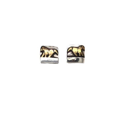 Image of Native American Earrings - Original Tommy Singer Horse 12K Gold Fill Sterling Silver Post Earrings - Navajo - Native American