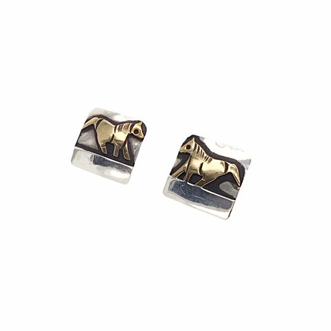 Image of Native American Earrings - Original Tommy Singer Horse 12K Gold Fill Sterling Silver Post Earrings - Navajo - Native American