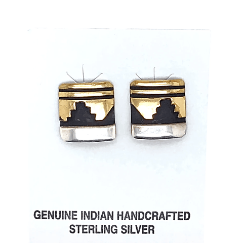 Image of Native American Earrings - Original Tommy Singer Navajo Abstract Desertscape In Silver And 12K Gold Earrings