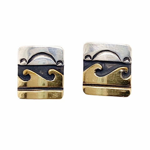 Image of Native American Earrings - Original Tommy Singer Waves 12K Gold Fill Sterling Silver Post Earrings - Navajo - Native American