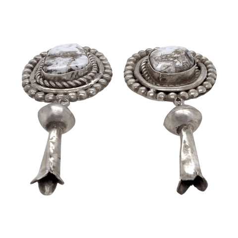 Image of Native American Earrings - Pawn White Buffalo Squash Style Earrings