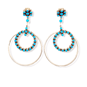 Native American Earrings - Sleeping Beauty Turquoise Sterling Silver Hoop Earrings - Navajo