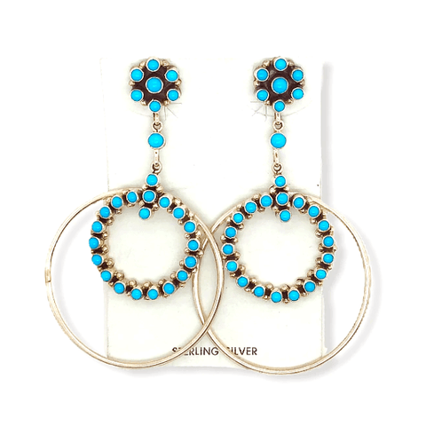 Image of Native American Earrings - Sleeping Beauty Turquoise Sterling Silver Hoop Earrings - Navajo