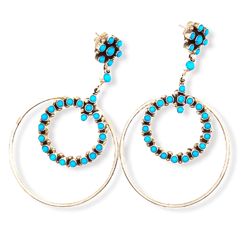 Image of Native American Earrings - Sleeping Beauty Turquoise Sterling Silver Hoop Earrings - Navajo