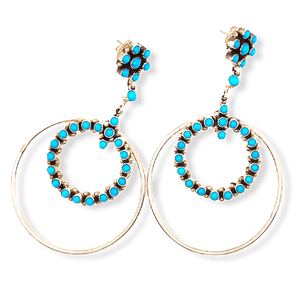 Native American Earrings - Sleeping Beauty Turquoise Sterling Silver Hoop Earrings - Navajo